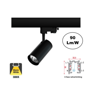 3 Fase Rail Spot Era 7w, 630 Lumen, Zwartkleurige behuizing, 3 Jaar Garantie
