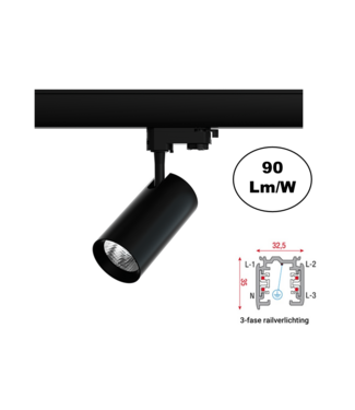3 Fase Rail Spot Era 10w, 900 Lumen, Zwartkleurige behuizing, 3 Jaar Garantie