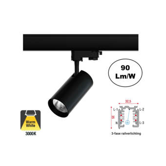 3 Fase Rail Spot Era 10w, 900 Lumen, Zwartkleurige behuizing, 3 Jaar Garantie