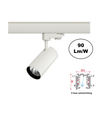 3 Fase Rail Spot Era 7w, 630 Lumen, Witkleurige behuizing, 3 Jaar Garantie