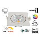 Inbouw LED Spot 5w Flat Vierkant, 450 Lumen, Dim To Warm, Kantelbaar, IP54, Dimbaar, CRI90, Wit Armatuur, Gatmaat 75mm, 2 Jaar Garantie