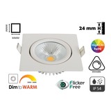 Inbouw LED Spot 5w Flat Vierkant, 450 Lumen, Dim To Warm, Kantelbaar, IP54, Dimbaar, CRI90, Wit Armatuur, Gatmaat 75mm, 2 Jaar Garantie