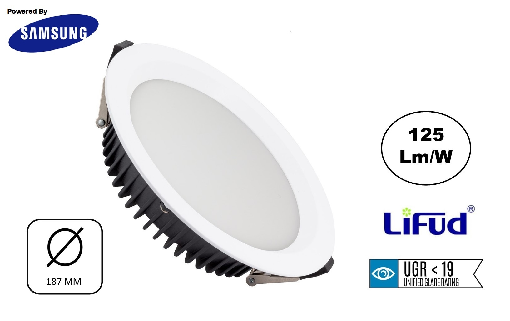 Reserveer: Led Downlighter Wit N-Sarea 20w, 2500 Lumen, gatmaat Ø155mm, UGR<19, Samsung LEDS, Lifud LED Driver, 3 Jaar Garantie, foto 2 van 6