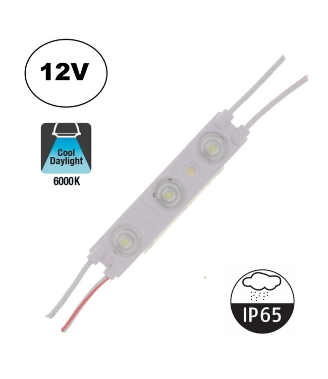 LED Module 3x 2835SMD, 1,2w, 108 Lumen , IP65, 12v, 2 Jaar Garantie