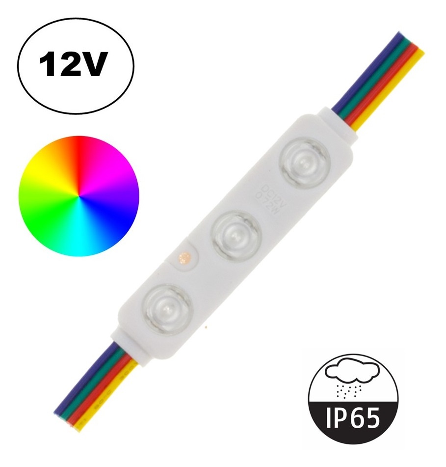 LED Module 3x 5050SMD, 0,72w, RGB , IP65, 12v, 2 Jaar Garantie