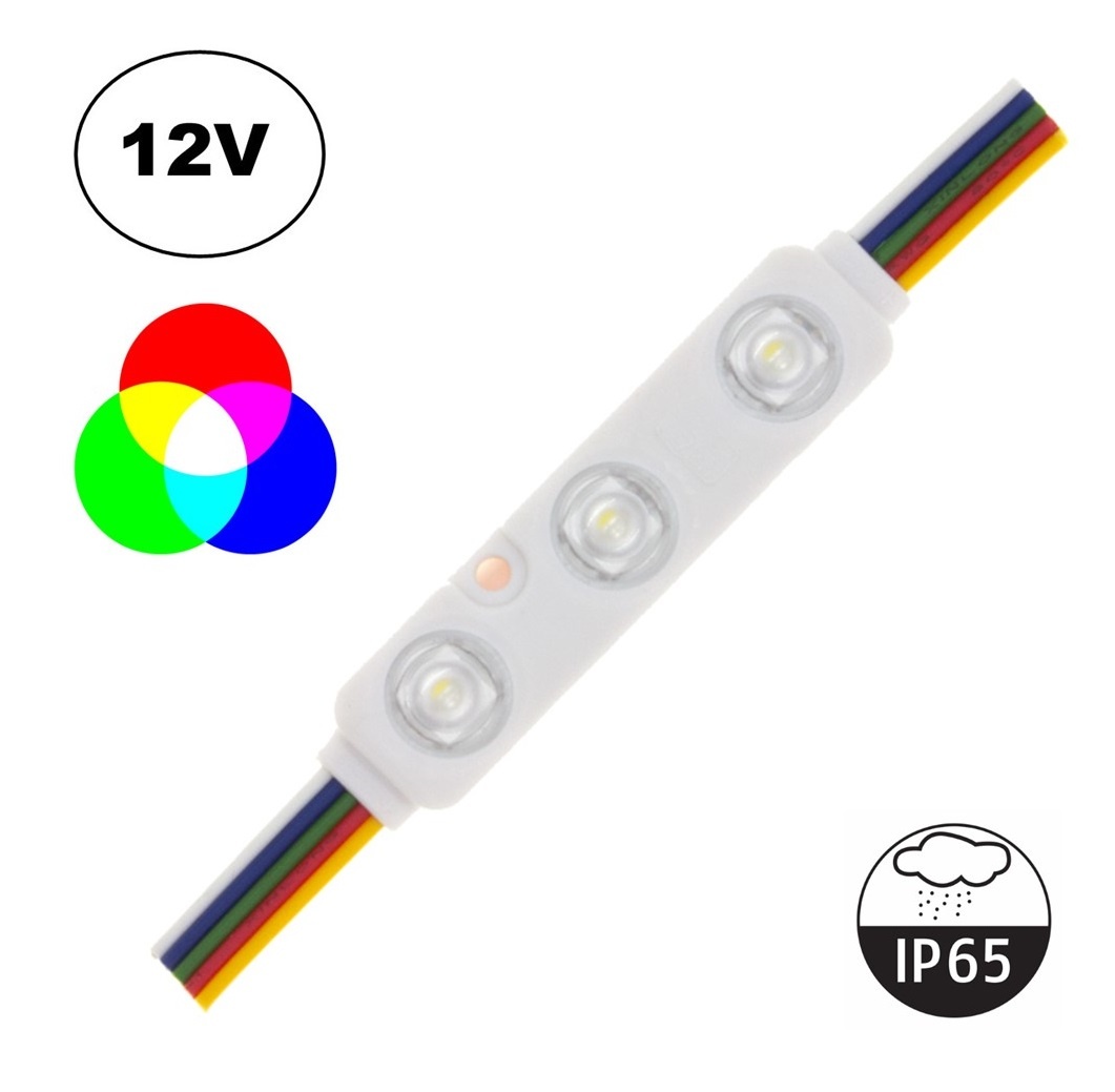 LED Module 3x 5050SMD, 0,72w, RGB+WHITE , IP65, 12v, 2 Jaar Garantie