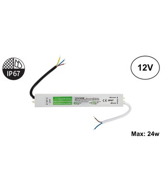 UITVERKOOP: Led Strip voeding 12V/30W/2,5A, Max: 24w, IP67 Waterbestendig