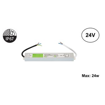 Led Strip voeding 24V/30W/1,25A, Max: 24w, IP67 Waterbestendig, 2 Jaar Garantie