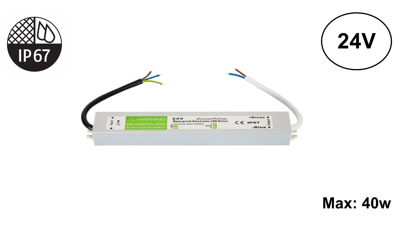 UITVERKOOP: Led Strip voeding 24V/50W/2,08A, Max: 40w, IP67 Waterbestendig