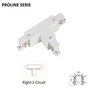 Proline Serie - 3 Fase Rail 4 Wire T-Verbinding -RECHTS - BINNENLIJN - Wit