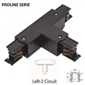 Proline Serie - 3 Fase Rail 4 Wire T-Verbinding - LINKS - BINNENLIJN - Zwart