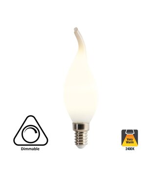 E14 Filament Kaarslamp met Tip, 3w, Milky, 250 Lumen, Dimbaar, 2350K Extra Warm Wit, 2 Jaar Garantie