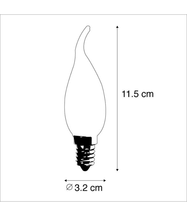 E14  Filament Kaars met Tip, 1 w, 100 Lumen, 2200K Flame, 2 Jaar Garantie