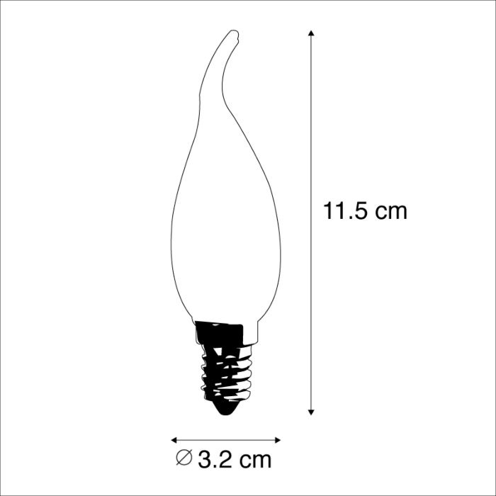E14 Filament Kaars met Tip, 1 w, 100 Lumen, 2200K Flame, 2 Jaar Garantie, foto 3 van 4