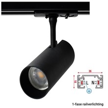 1 Fase Rail armatuur met GU10 Fitting met koker, Zwartkleurige behuizing