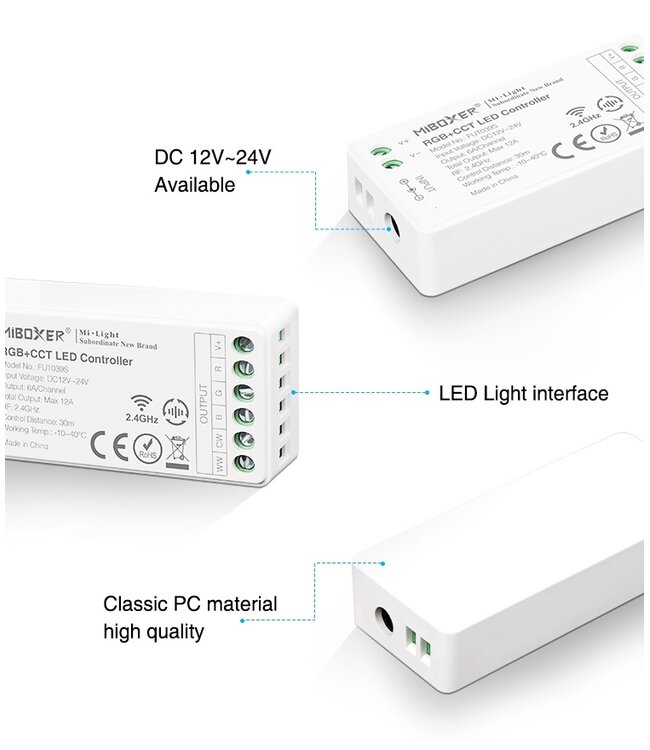 MiBoxer RGB / RGB+W / RGB+CCT Controller - 2.4 Ghz - FUT037S+