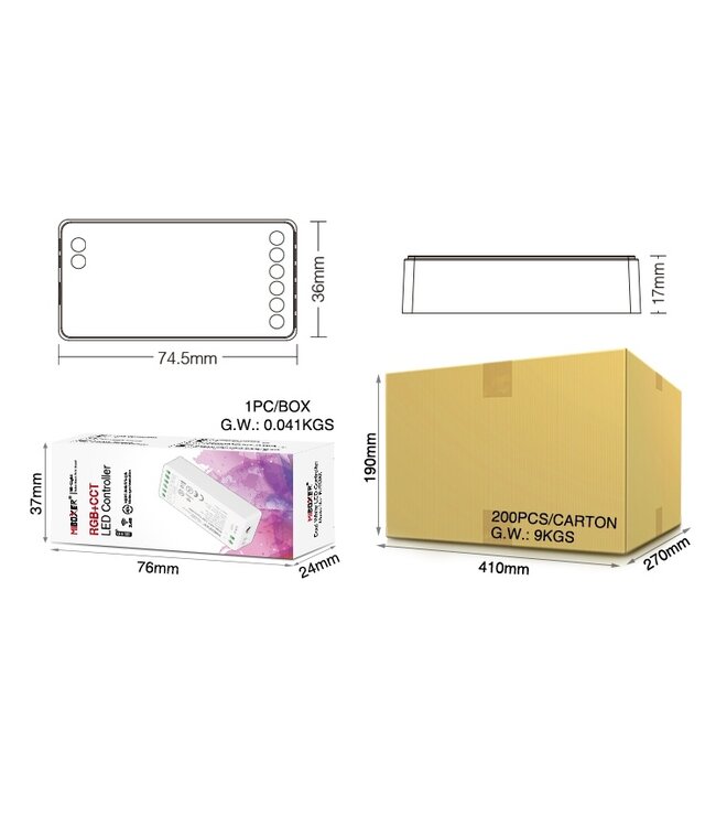 MiBoxer RGB / RGB+W / RGB+CCT Controller - 2.4 Ghz - FUT037S+