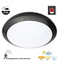 Led Plafonnière Zwart 16w, 1440 Lumen, Color Switch (3000/4000/6000K), Met noodaccu en bewegingssensor met terugdimfunctie, IP66, IK10, 3 Jaar Garantie