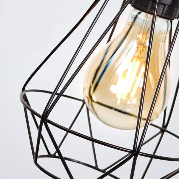 Industriële Hanglamp Zwart | Ø29cm | L:135cm| Incl. 3x Lichtbron E27 - 4w - 2400K - Dimbaar | Retro | Vintage | Metaal, foto 2 van 5