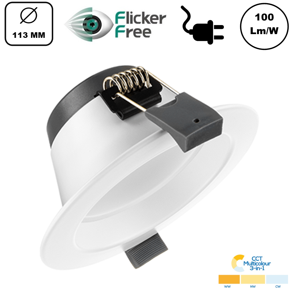 Led Downlighter 10w, 1000 Lumen, 3 Kleuren, gatmaat Ø90mm, Stekkerklaar, 3 Jaar Garantie