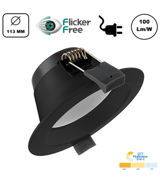 Led Downlighter Zwart 10w, 1000 Lumen, 3 Kleuren, gatmaat Ø90mm,  Stekkerklaar, 3 Jaar Garantie