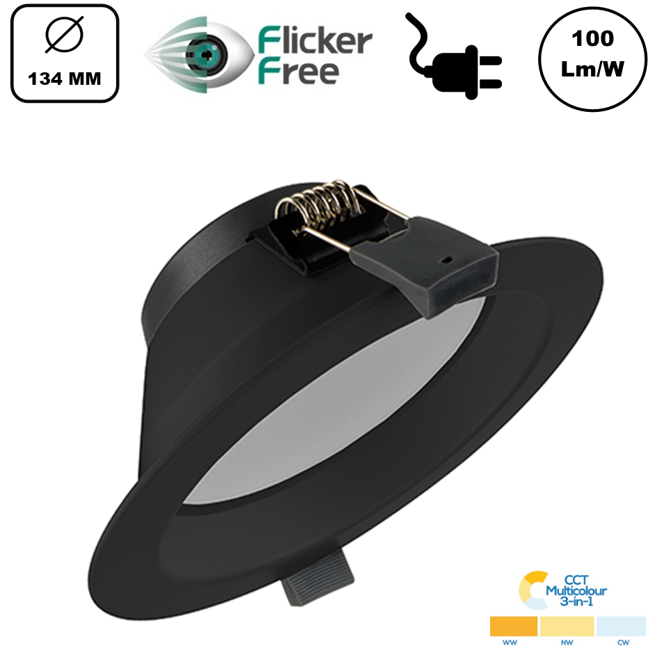 Led Downlighter 14w, 1400 Lumen, 3 Kleuren, gatmaat Ø120mm, Stekkerklaar, 3 Jaar Garantie