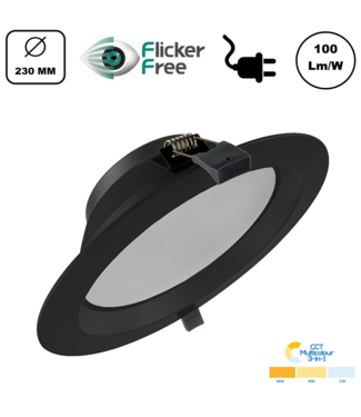 Led Downlighter Zwart 20w, 2000 Lumen, 3 Kleuren, gatmaat Ø195mm, Stekkerklaar, 3 Jaar Garantie