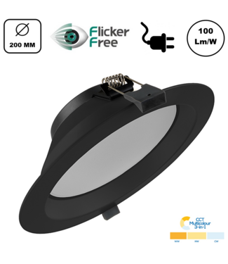 Led Downlighter Zwart 15w, 1500 Lumen, 3 Kleuren, gatmaat Ø175mm, Stekkerklaar, 3 Jaar Garantie