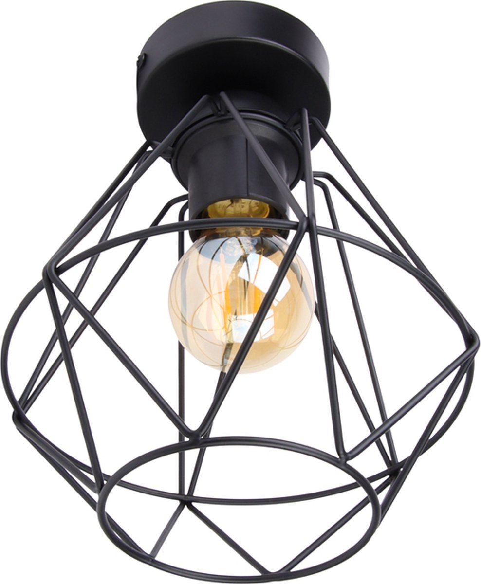 Industriële Plafondlamp Zwart | Ø18cm | Incl. Lichtbron E27 - 4w - 2400K - Dimbaar | Retro | Vintage | Metaal, foto 2 van 6