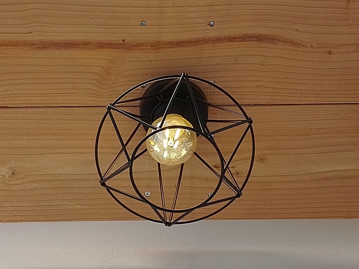 Industriële Plafondlamp Zwart | Ø18cm | Incl. Lichtbron E27 - 4w - 2400K - Dimbaar | Retro | Vintage | Metaal, foto 3 van 6