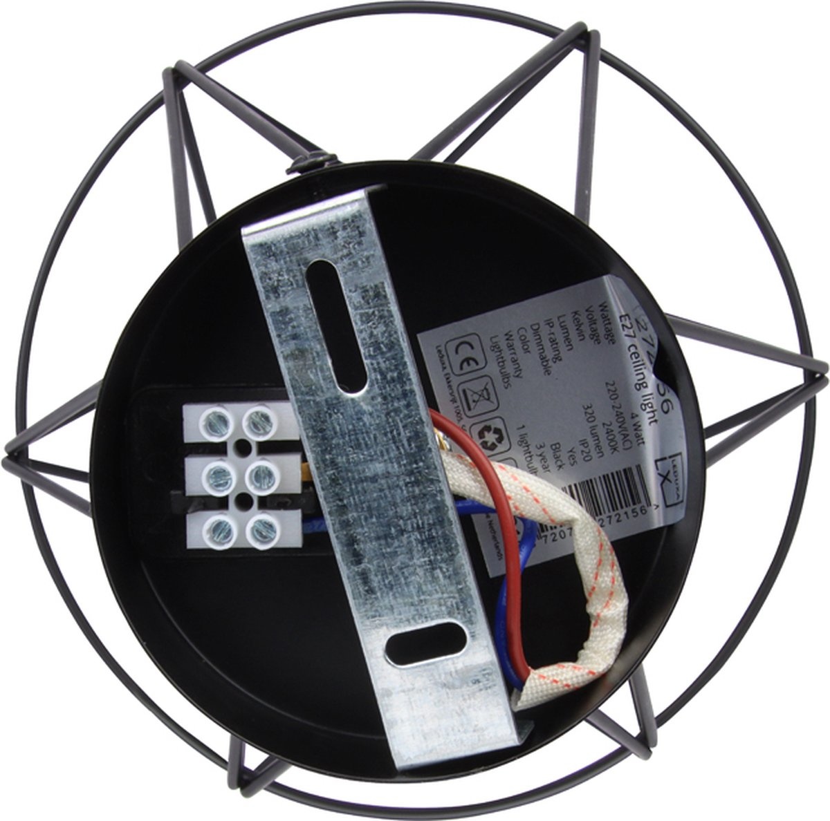 Industriële Plafondlamp Zwart | Ø18cm | Incl. Lichtbron E27 - 4w - 2400K - Dimbaar | Retro | Vintage | Metaal, foto 5 van 6