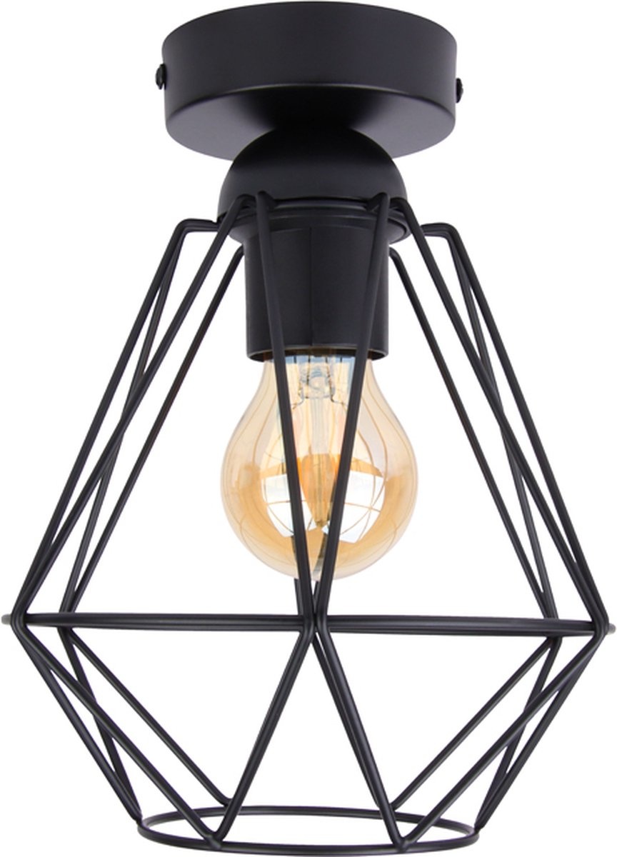 Industriële Plafondlamp Zwart | Ø18cm | Incl. Lichtbron E27 - 4w - 2400K - Dimbaar | Retro | Vintage | Metaal, foto 6 van 6