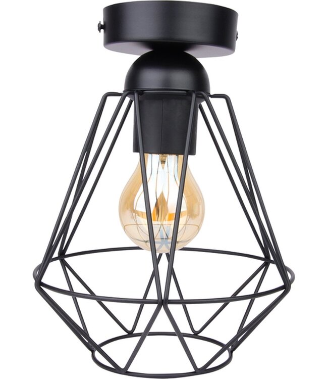 Industriële Plafondlamp Zwart | Ø18cm | Incl. Lichtbron E27 - 4w - 2400K - Dimbaar  | Retro | Vintage | Metaal