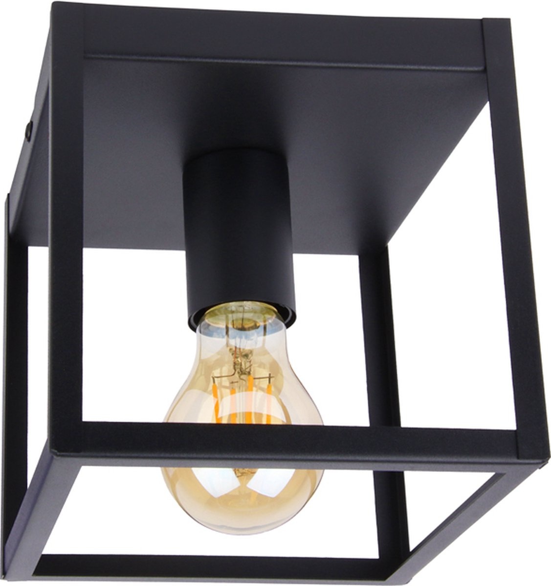 Industriële Plafondlamp Zwart | 16x16cm | Incl. Lichtbron E27 - 4w - 2400K - Dimbaar | Retro | Vintage | Metaal, foto 2 van 6