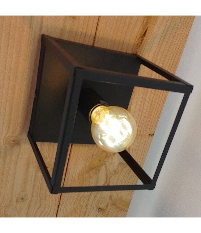 Industriële Plafondlamp Zwart | 16x16cm | Incl. Lichtbron E27 - 4w - 2400K - Dimbaar  | Retro | Vintage | Metaal