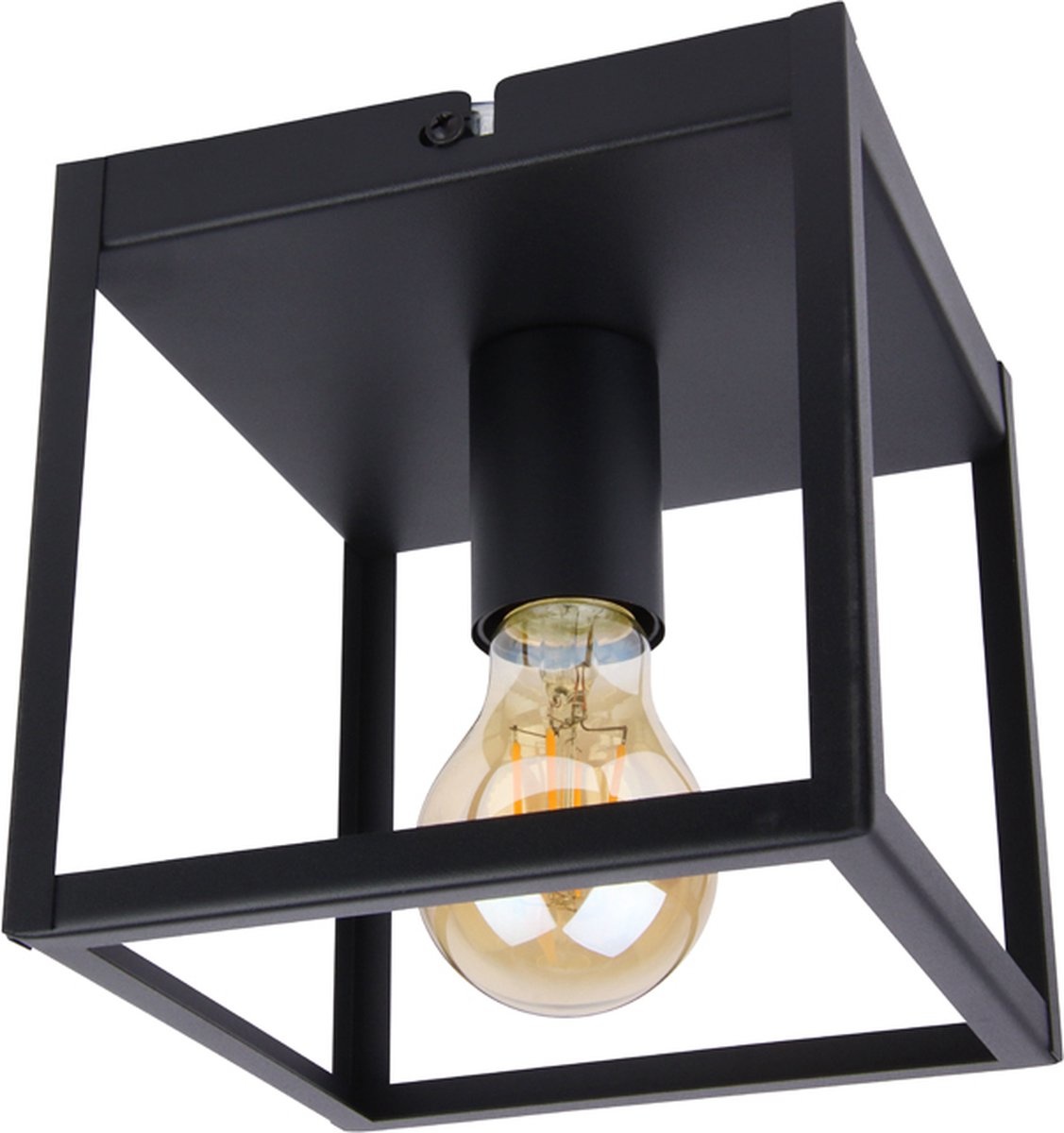 Industriële Plafondlamp Zwart | 16x16cm | Incl. Lichtbron E27 - 4w - 2400K - Dimbaar | Retro | Vintage | Metaal, foto 6 van 6