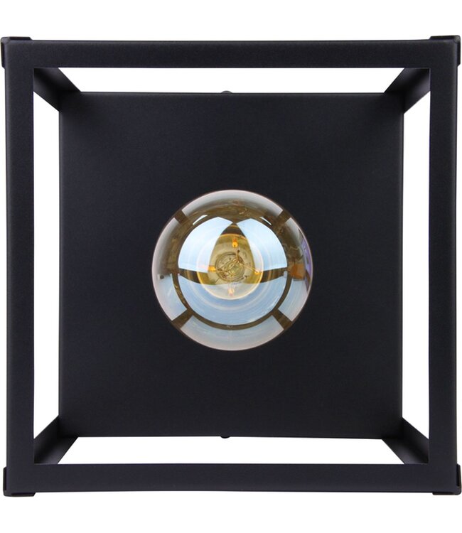 Industriële Plafondlamp Zwart | 16x16cm | Incl. Lichtbron E27 - 4w - 2400K - Dimbaar  | Retro | Vintage | Metaal