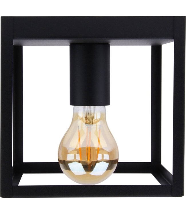 Industriële Plafondlamp Zwart | 16x16cm | Incl. Lichtbron E27 - 4w - 2400K - Dimbaar  | Retro | Vintage | Metaal