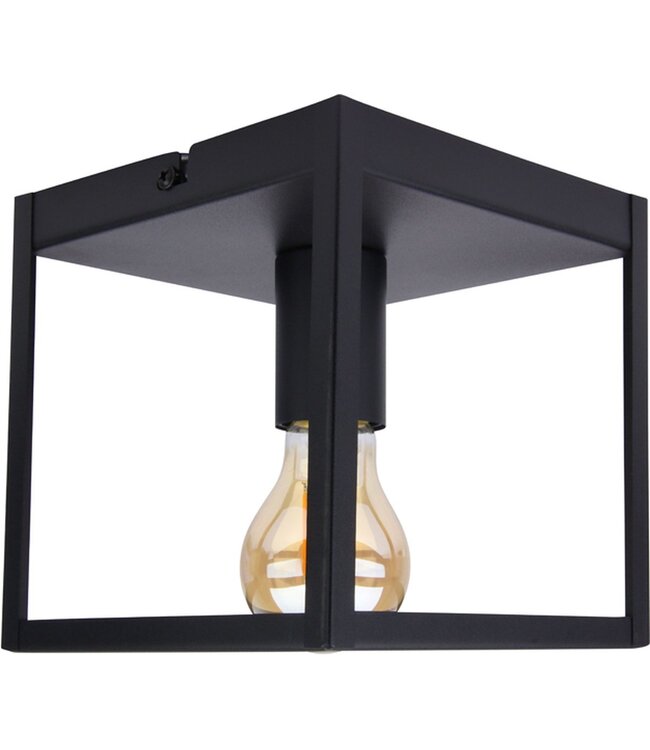 Industriële Plafondlamp Zwart | 16x16cm | Incl. Lichtbron E27 - 4w - 2400K - Dimbaar  | Retro | Vintage | Metaal