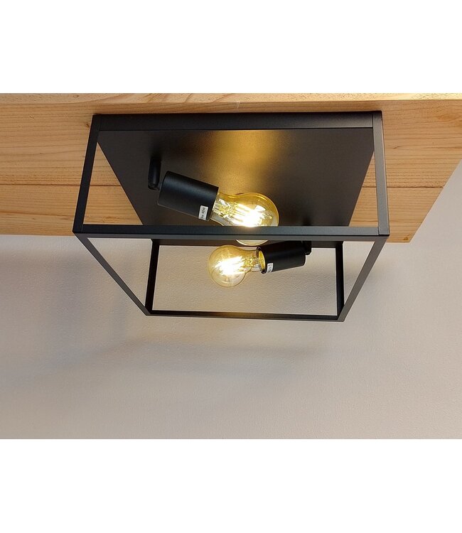 Industriële Plafondlamp Zwart | 30x30cm | Incl. 2x Lichtbron E27 - 4w - 2400K - Dimbaar  | Retro | Vintage | Metaal