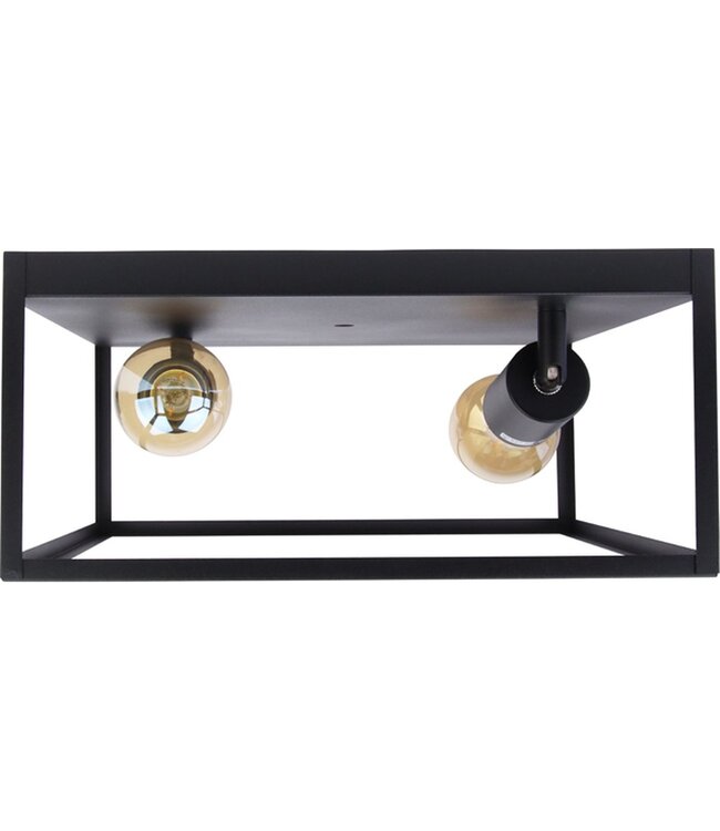 Industriële Plafondlamp Zwart | 30x30cm | Incl. 2x Lichtbron E27 - 4w - 2400K - Dimbaar  | Retro | Vintage | Metaal