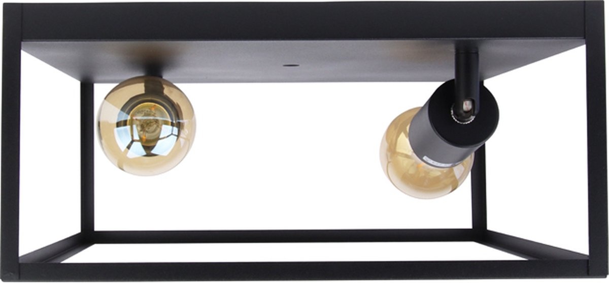 Industriële Plafondlamp Zwart | 30x30cm | Incl. 2x Lichtbron E27 - 4w - 2400K - Dimbaar | Retro | Vintage | Metaal, foto 6 van 6