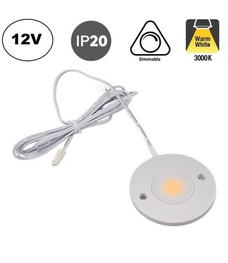 Vlakke Rond Opbouw LED Spot 3w, 250 Lumen, 3000K Warm Wit, 12Vdc, Dimbaar, 2 Jaar Garantie