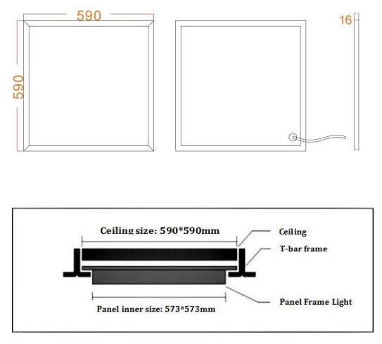 Frame LED Paneel 60x60cm, 32w, 3200 Lumen (100lm/w), Color Switch (3000/4000/6000K), Flikkervrije Philips LED Driver, Stekkerklaar, 3 / 5 Jaar Garantie, foto 3 van 6