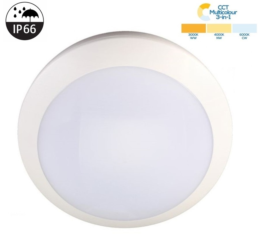 Led Plafonnière 16w, 1440 Lumen, Color Switch (3000/4000/6000K), IP66, IK10, 3 Jaar Garantie
