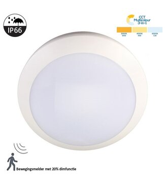 Led Plafonnière Wit 14w, 1400 Lumen, Color Switch (3000/4000/6000K), Met bewegingssensor en terugdimfunctie, IP66, IK10, 3 Jaar Garantie
