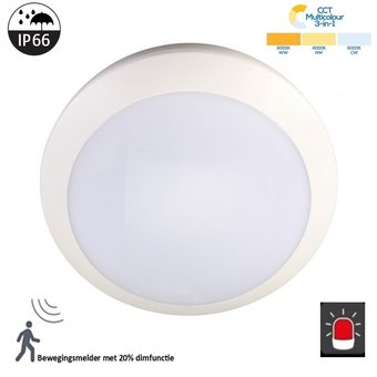 Led Plafonnière Wit 14w, 1400 Lumen, Color Switch (3000/4000/6000K), Met noodaccu en bewegingssensor met terugdimfunctie, IP66, IK10, 3 Jaar Garantie