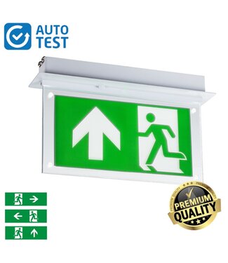 Auto-Test Inbouw LED Noodverlichtingsarmatuur 2w, 180 Lumen, Wit, IP20, Met Pijlaanduiding, 5 Jaar Garantie