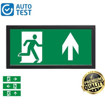 Auto-Test LED Opbouw Noodverlichting Flat Zwart 3w, 240 Lumen, Zichtbaar tot 28 meter, IP20, Met pijlaanduiding, 5 Jaar Garantie