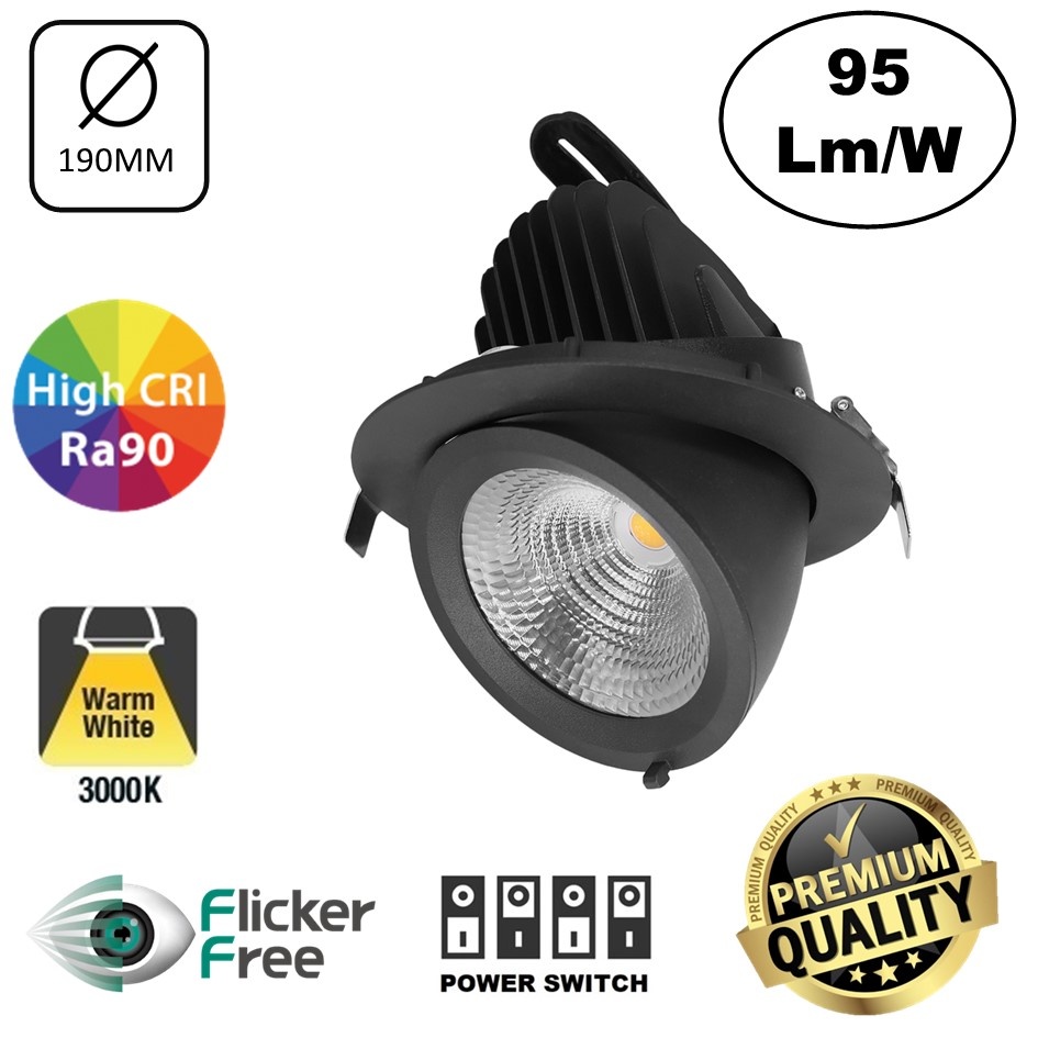 LED Banaanspot 28-44w, 2700-4000 lm, Flikkervrije KGP Driver, Gatmaat 175mm, CRI90, Zwart, 5 Jaar Garantie